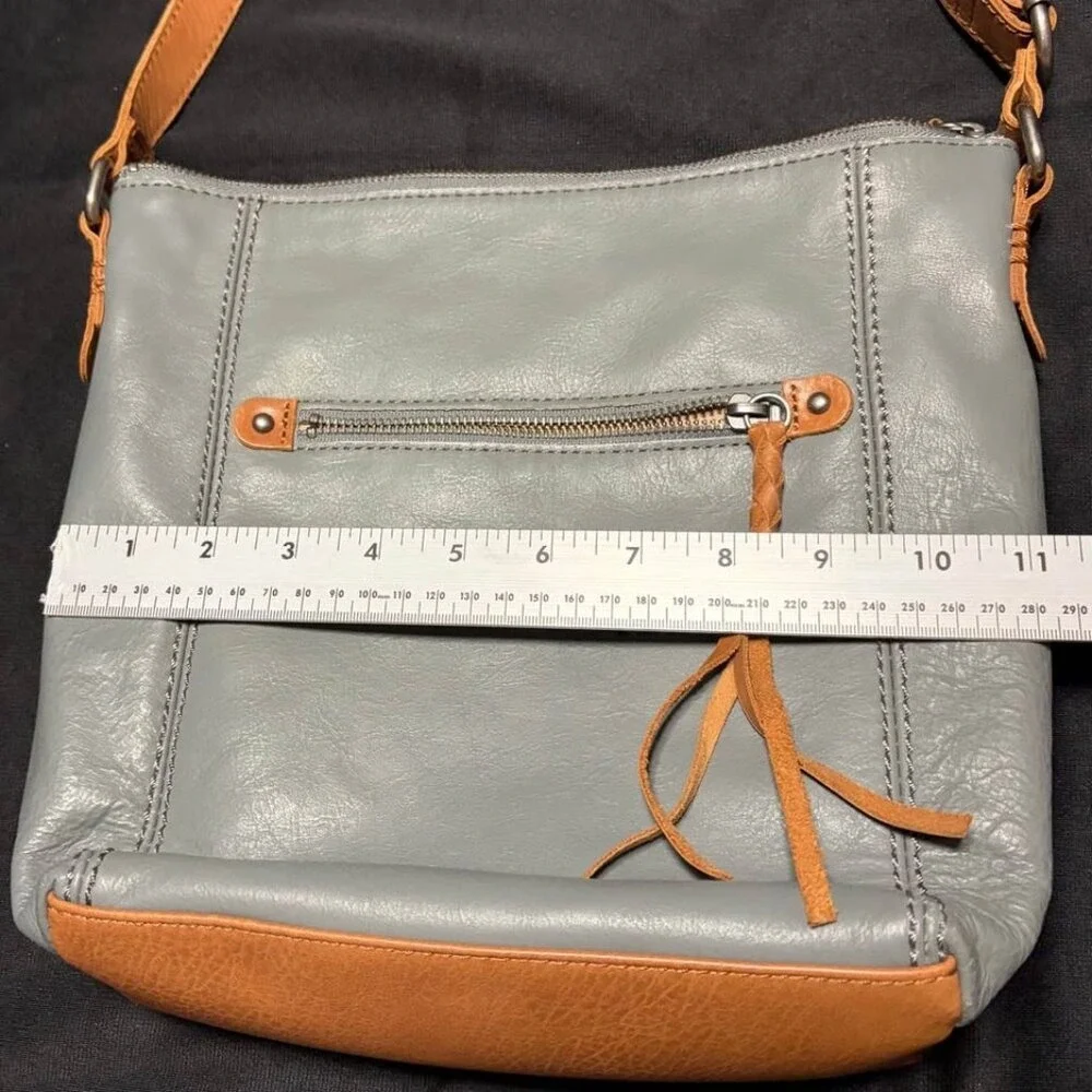 The Sak Ashland Genuine Leather Crossbody Bag Grey and Tan Leather Large EUC